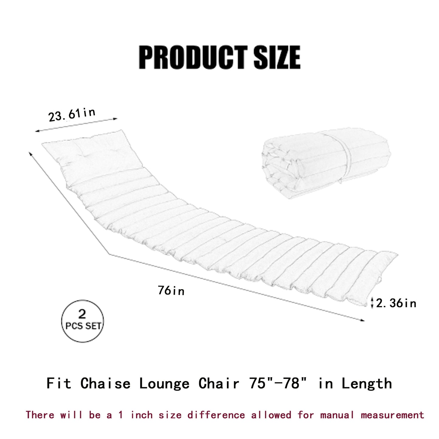 2 Piece Outdoor Chaise Lounge Chair Cushion Set