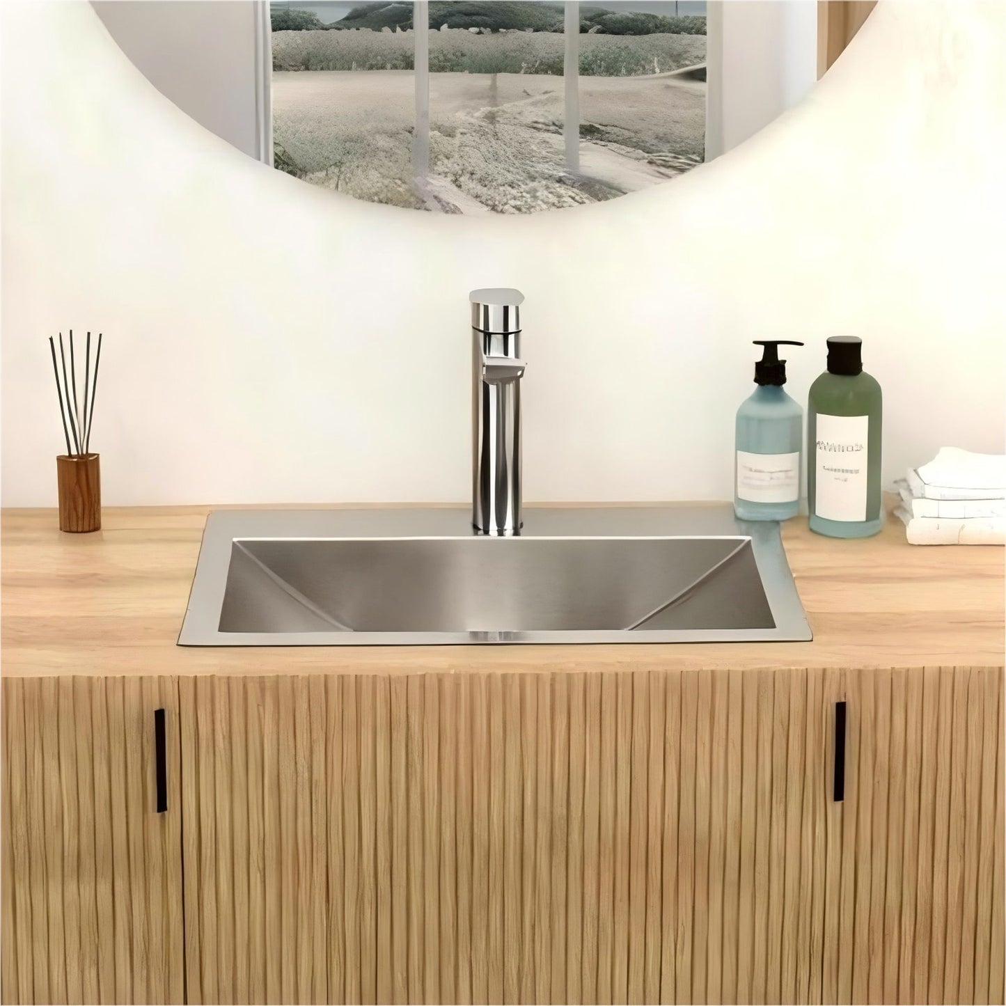21 X 17" Drop In Bathroom Sink With Pop Up Drain, Stainless Steel Su304, Durable & Rust Resistant, Easy Installation - Brushed Nickel