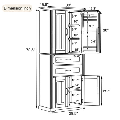 Multi Functional Storage Cabinet With Adjustable Shelves, 2 Drawers, Door Shelves