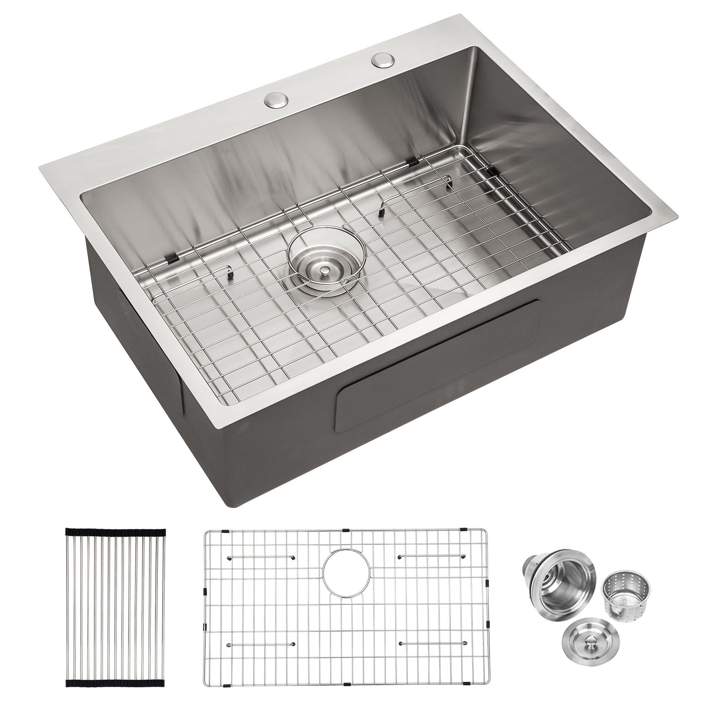 Drop In Kitchen Sink, 16 Gauge Stainless Steel, Single Bowl, Topmount Basin