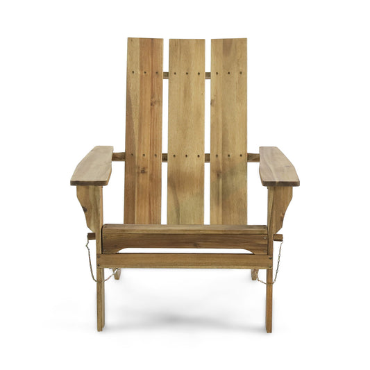 Outdoor Foldable Adirondack Chair With Slat Back - Natural