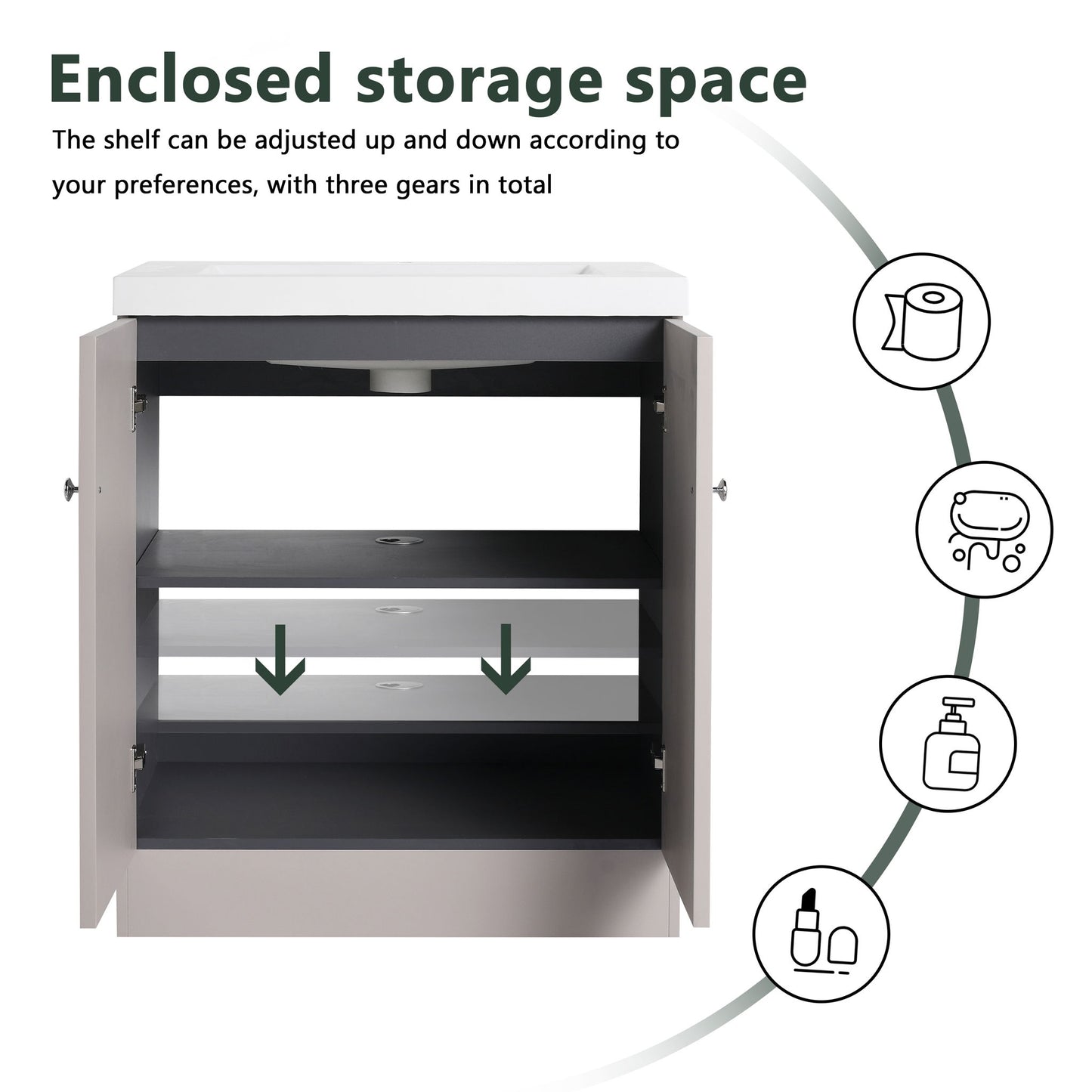 Contemporary Freestanding Bathroom Vanity With Resin Sink & Soft-Close Cabinet Doors