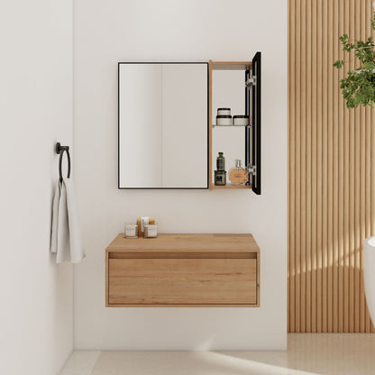 30" Wall Mounted Mirror Cabinet With Door - Imitative Oak