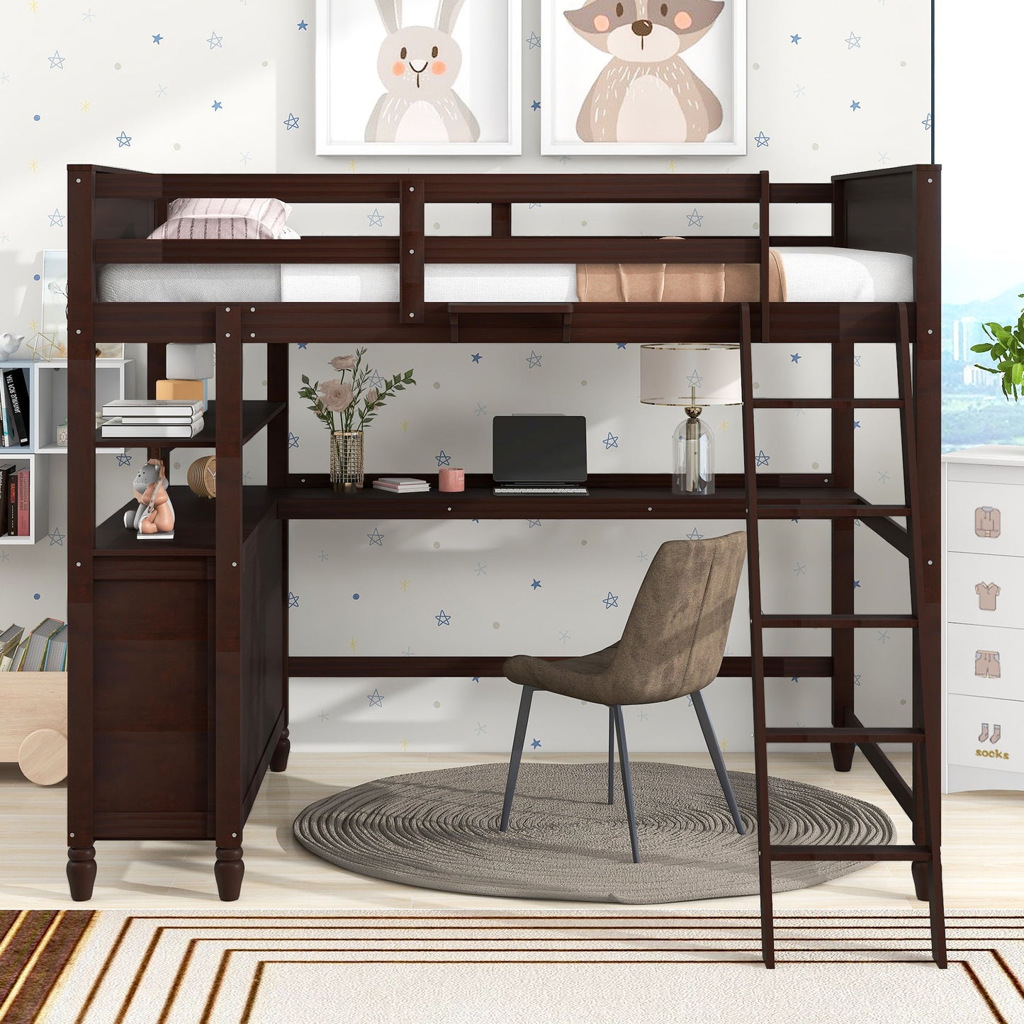 Loft Bed With Drawers With Desk And Shelves
