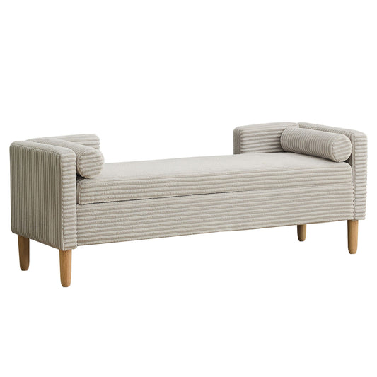 Wide Corduroy Storage Soft Bench With Armrests, Backrest And Two Bolster Pillows