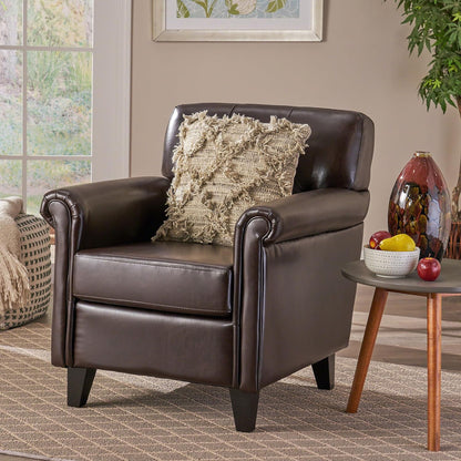 Upholstered Club Chair With Button Tufted Back Rest - Brown