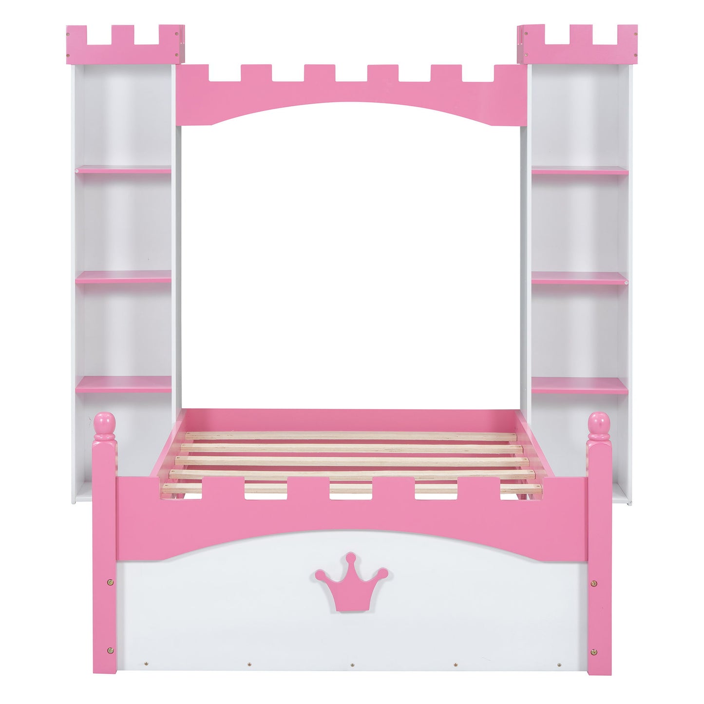 Castle Shaped Bed With Storage Shelf, Dreamy Platform Bed For Kids Bedroom
