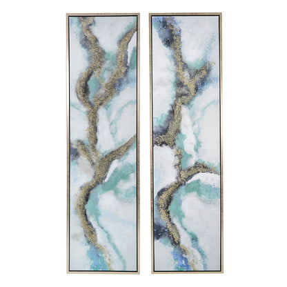 Elongated Modern Abstract Oil Painting, Rectangle Framed Wall Art (Set of 2) - Multicolor
