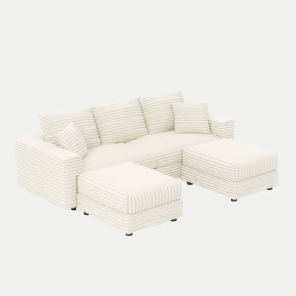 Deep Seat Convertible Sofa With Soft Pillows And Ottomans
