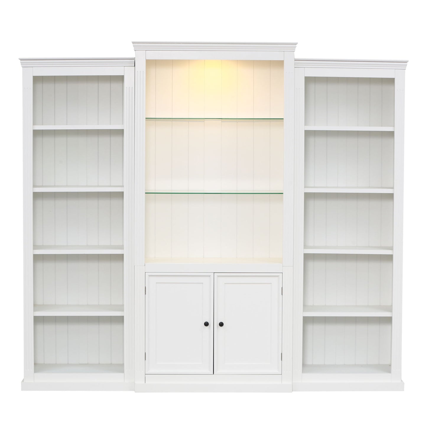 Retro Style 3 Piece Bookcase Display Cabinet With Adjustable LED Lighting, Tempered Glass Shelves - White