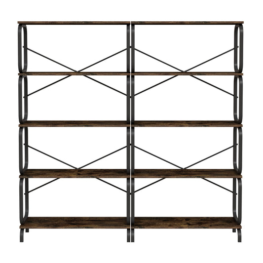 5 Tier Industrial Bookshelf, Tall Bookcase With Open Design, Vintage Storage Organizer