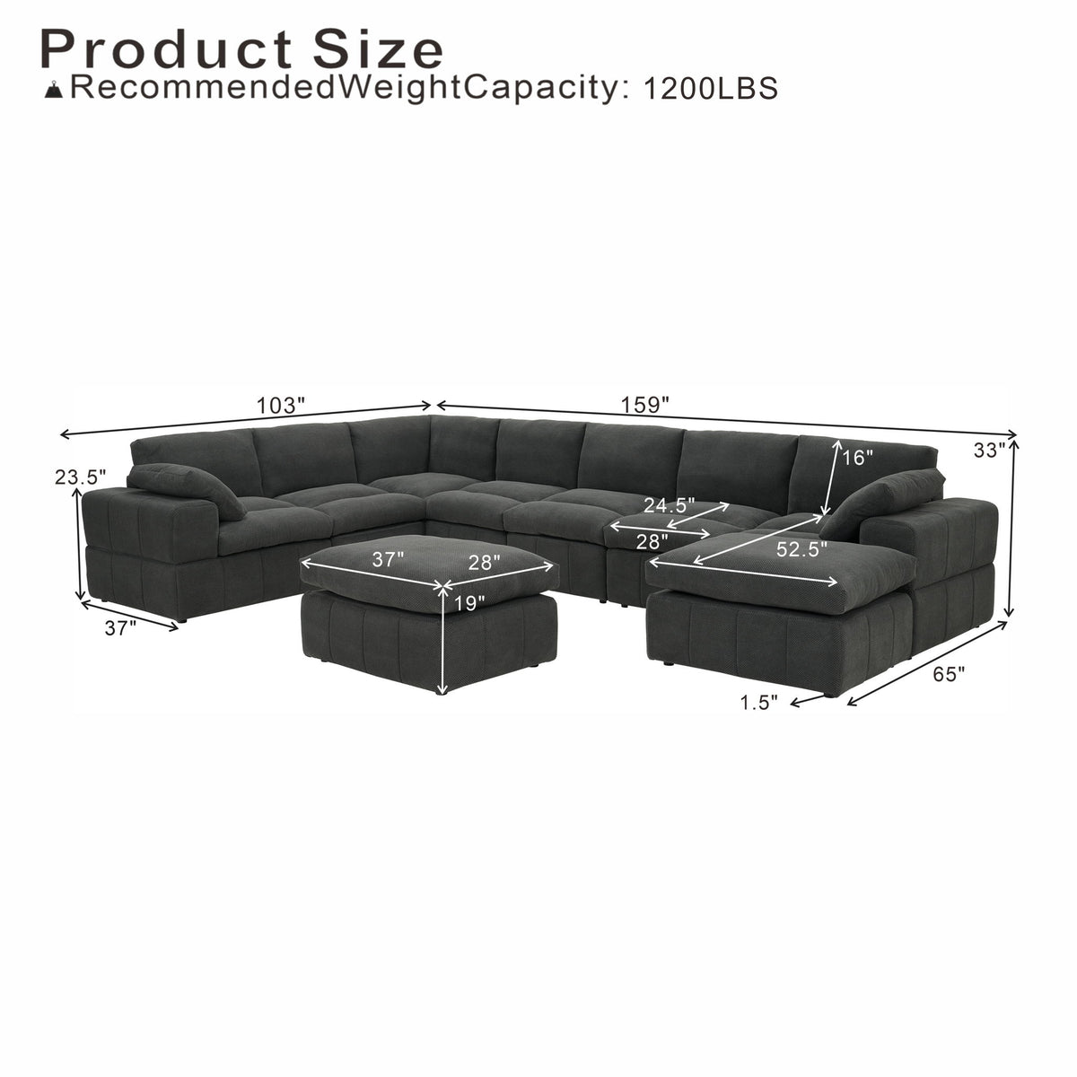 Sectional, Large Arms, Toss Pillows Included