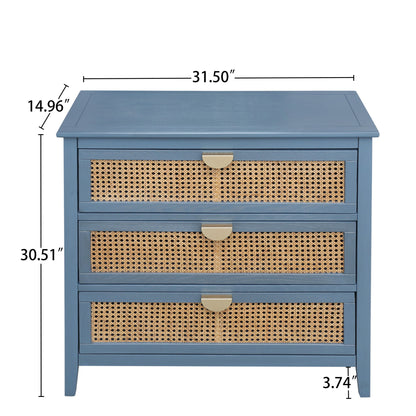 3 Drawer Cabinet, Natural Rattan, American Furniture