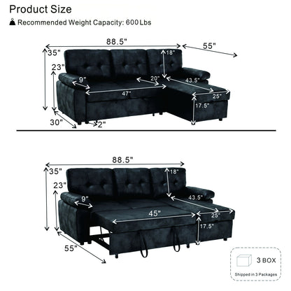 Convertible Sectional Sofa Bed With Pull Out Sleeper And Storage