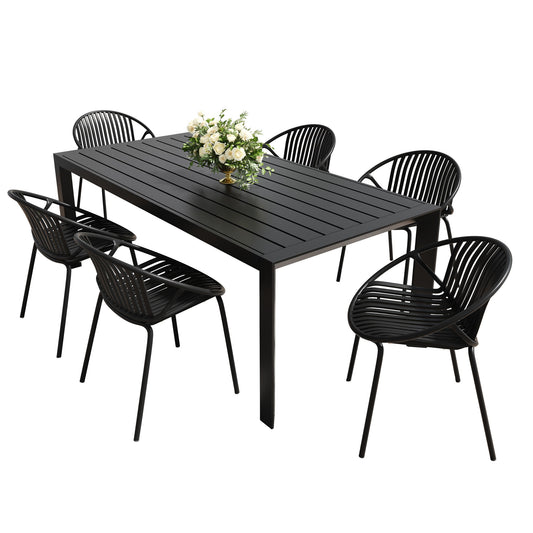 7 Piece Dining Set With Stackable Chairs