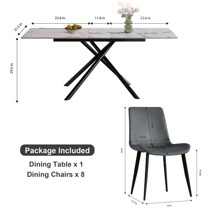 Modern Expandable Dining Table With Retractable Leaf With Chairs