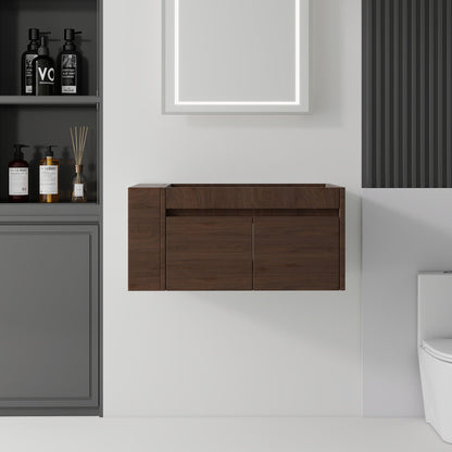 Floating Bathroom Vanity Cabinet, Soft Close Double Drawers, Open Side Storage, Wall Mounted, Cabinet Only