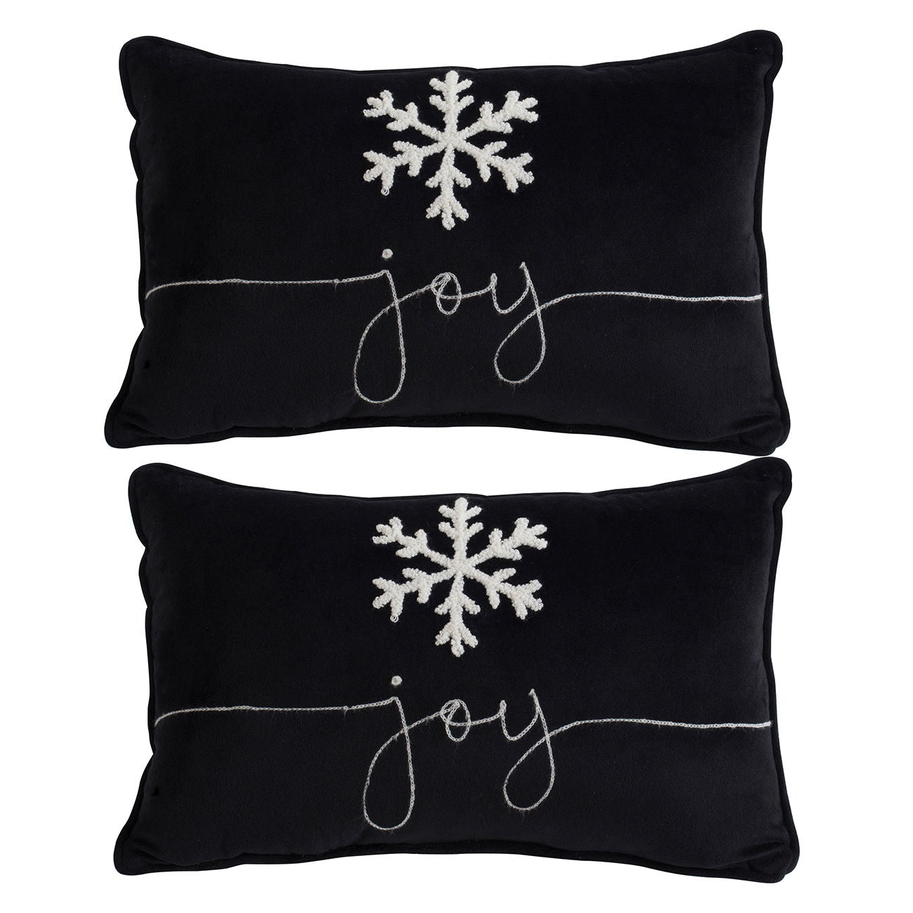 Velvet Pillow With Embroidered Joy And Frosty Snowflake, For Christmas Halloween Holiday Decor (Set of 2)