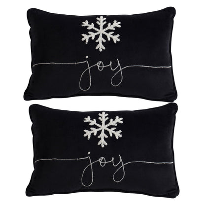Velvet Pillow With Embroidered Joy And Frosty Snowflake, For Christmas Halloween Holiday Decor (Set of 2)