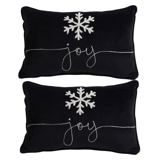 Velvet Pillow With Embroidered Joy And Frosty Snowflake, For Christmas Halloween Holiday Decor (Set of 2)