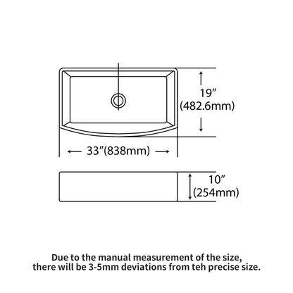 Ceramic Farmhouse Sink, Apron Front Single Bowl With Arch Edge
