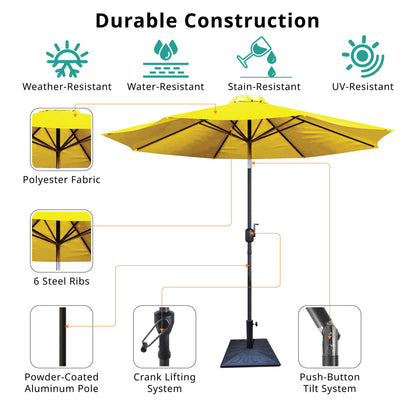 8.8' Outdoor Aluminum Patio Umbrella With 42 Pound Square Resin Umbrella Base