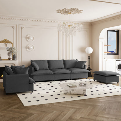 Living Room Set Modular Sectional Couch, Upholstered Sofa & Armchair & Movable Ottoman