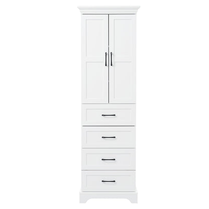 Bathroom Vanity With 2 Damping Hinge Doors, 3 Drawers, Adjustable Shelves - White