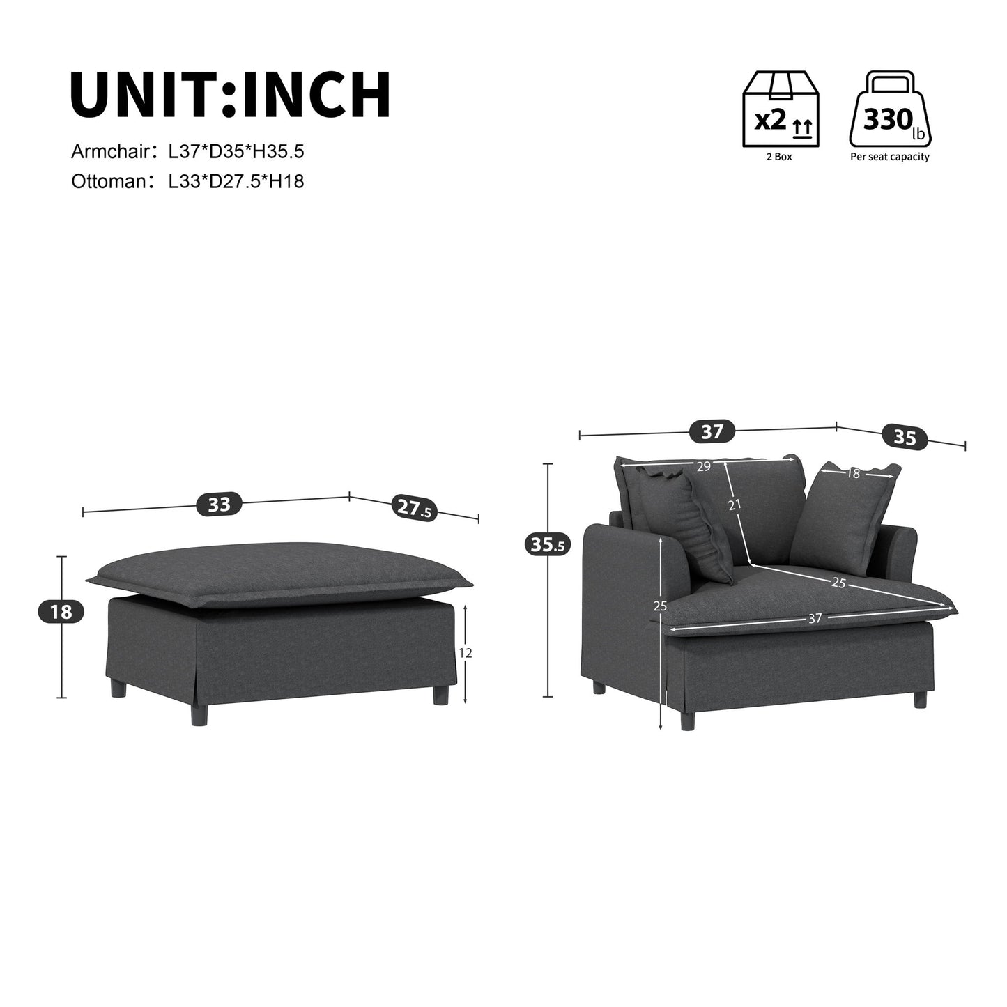 Oversized Chaise Lounge Indoor Single Sofa Bed With Wide Seat, Upholstered Lazy Sleeper Armchair With Movable Ottoman Reading Couch Set