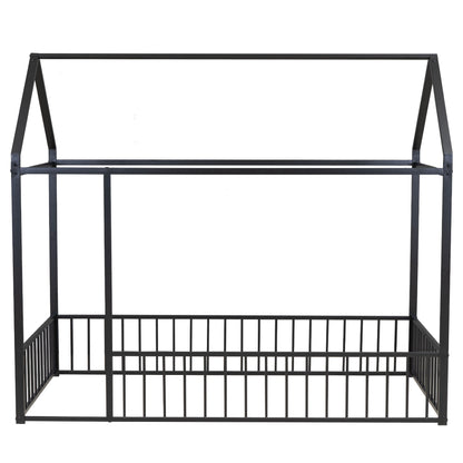 Metal Bed House Bed Frame With Fence