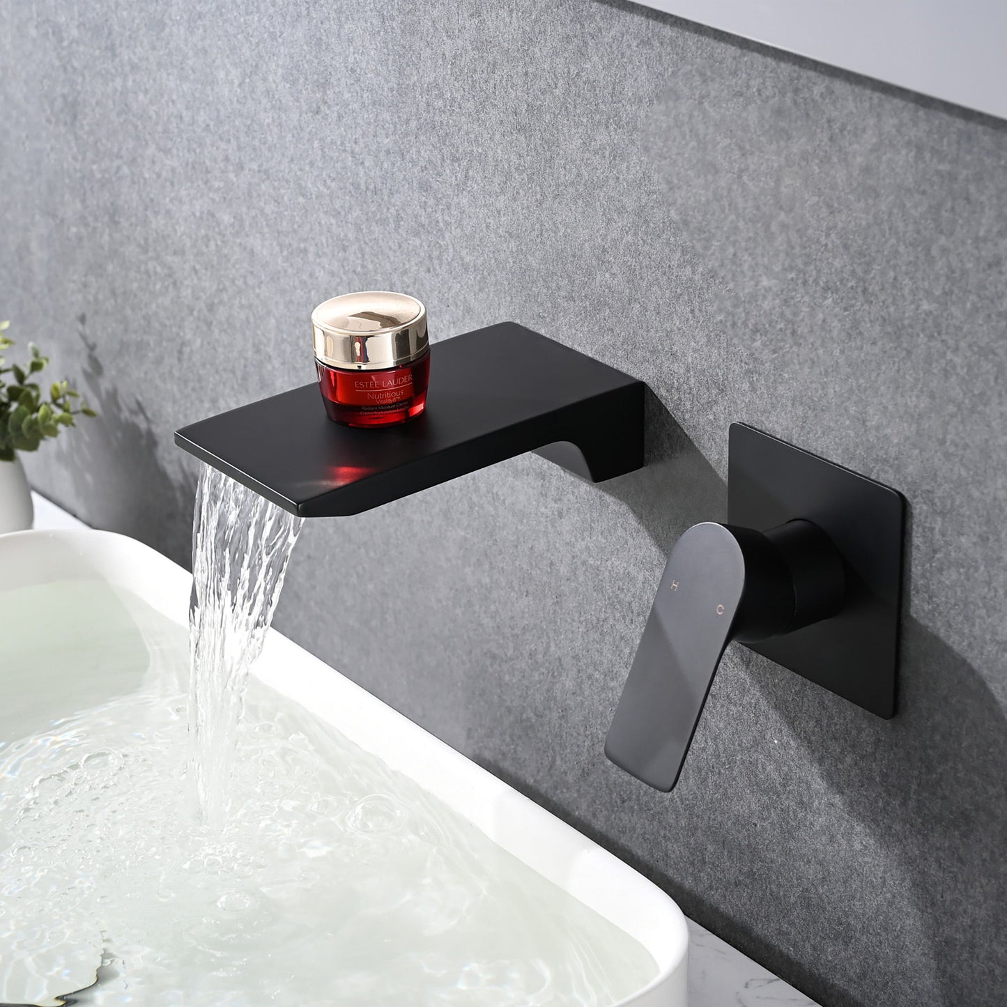 Modern Wall Mount Bathroom Sink Faucet With Waterfall Spout
