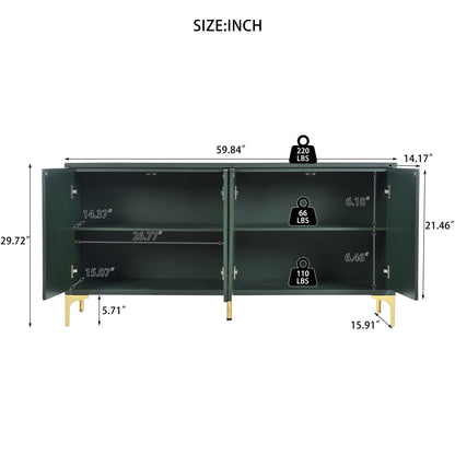 Modern Wood Sideboard Cabinet With Carved Door Panels, Adjustable Shelves, And Sturdy Metal Legs