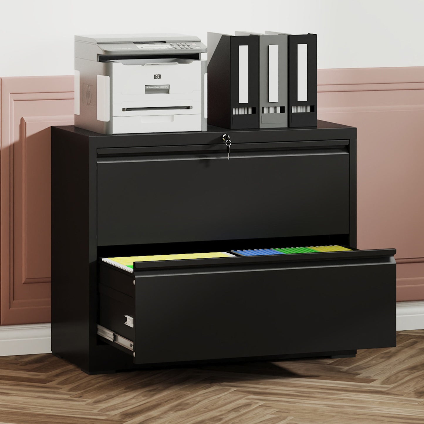 Lateral File Cabinet, Heavy Duty Filing Holds Letter/Legal/A4 Files