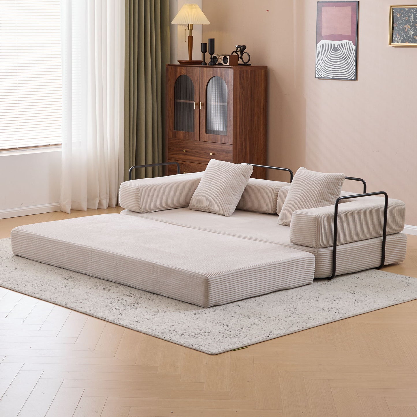 Floor Couch, Convertible Floor Sofa Bed With Pillow Back Support Armrest