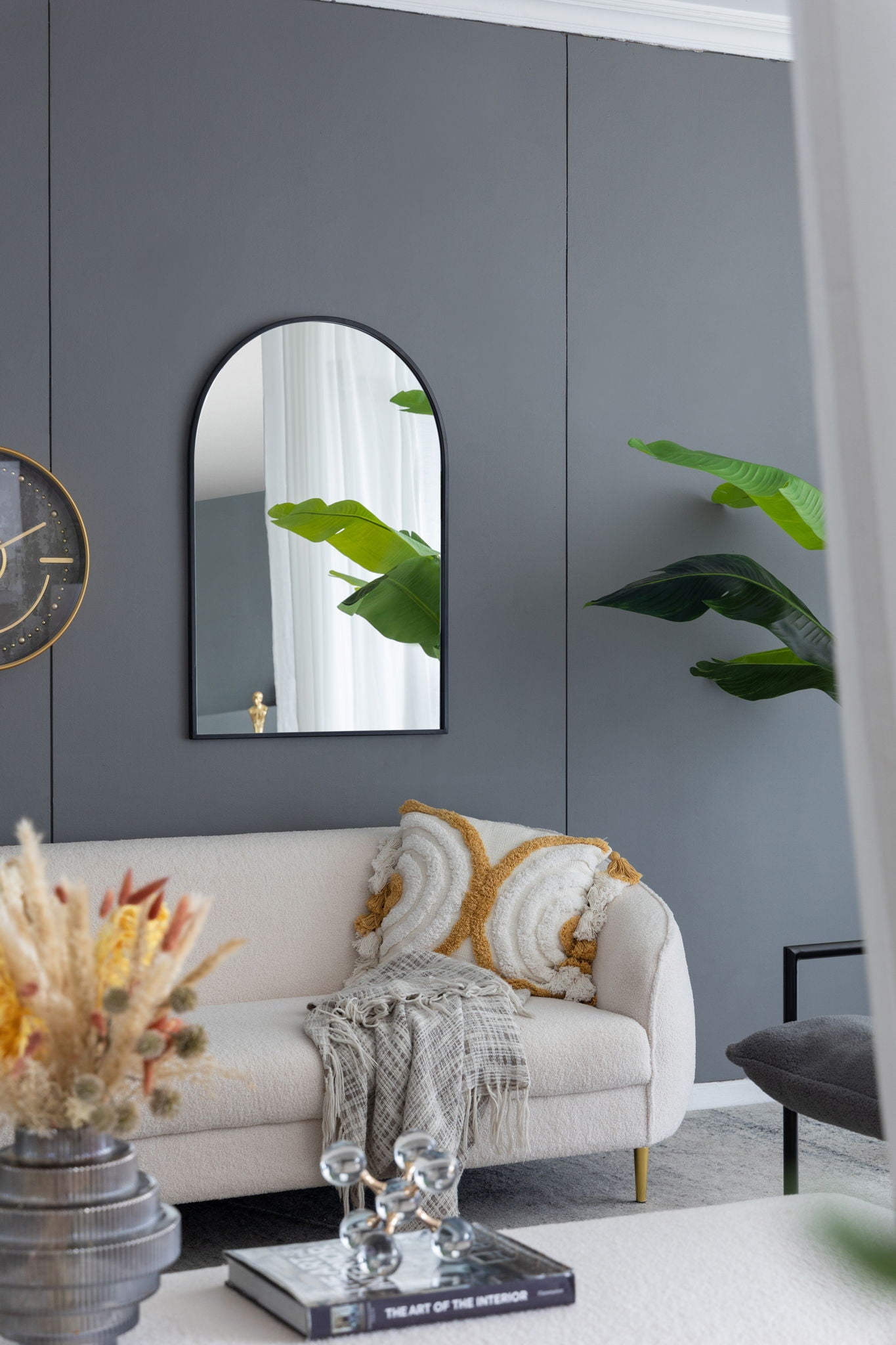 Arched Mirror With Metal Frame, Wall Mirror For Living Room Bedroom Entryway