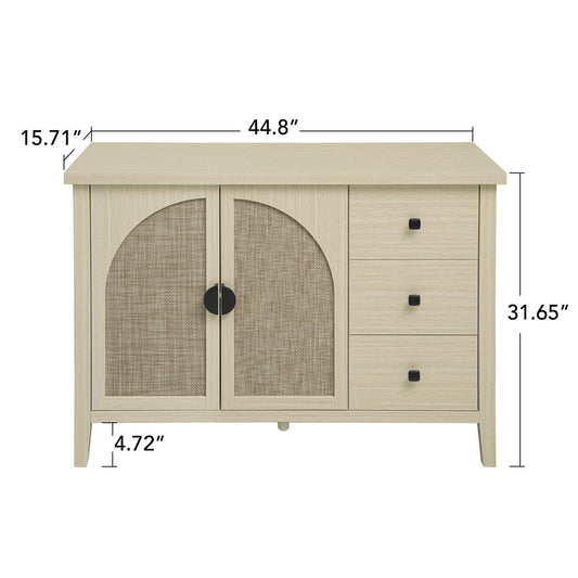 Rattan 2 Door 3 Drawer Cabinet, Suitable For Bedroom - Natural