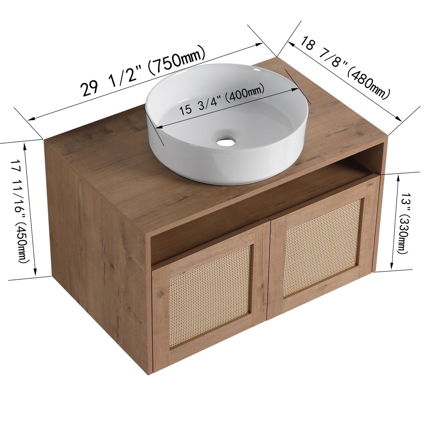 Bathroom Vanity & Art Sink, 2 Soft Close Doors, Float Mounting Design