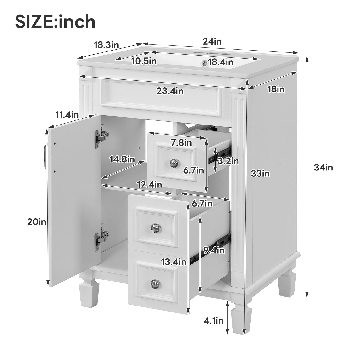 Bathroom Vanity With Sink, Compact Cabinet & 2 Drawers And Adjustable Shelf