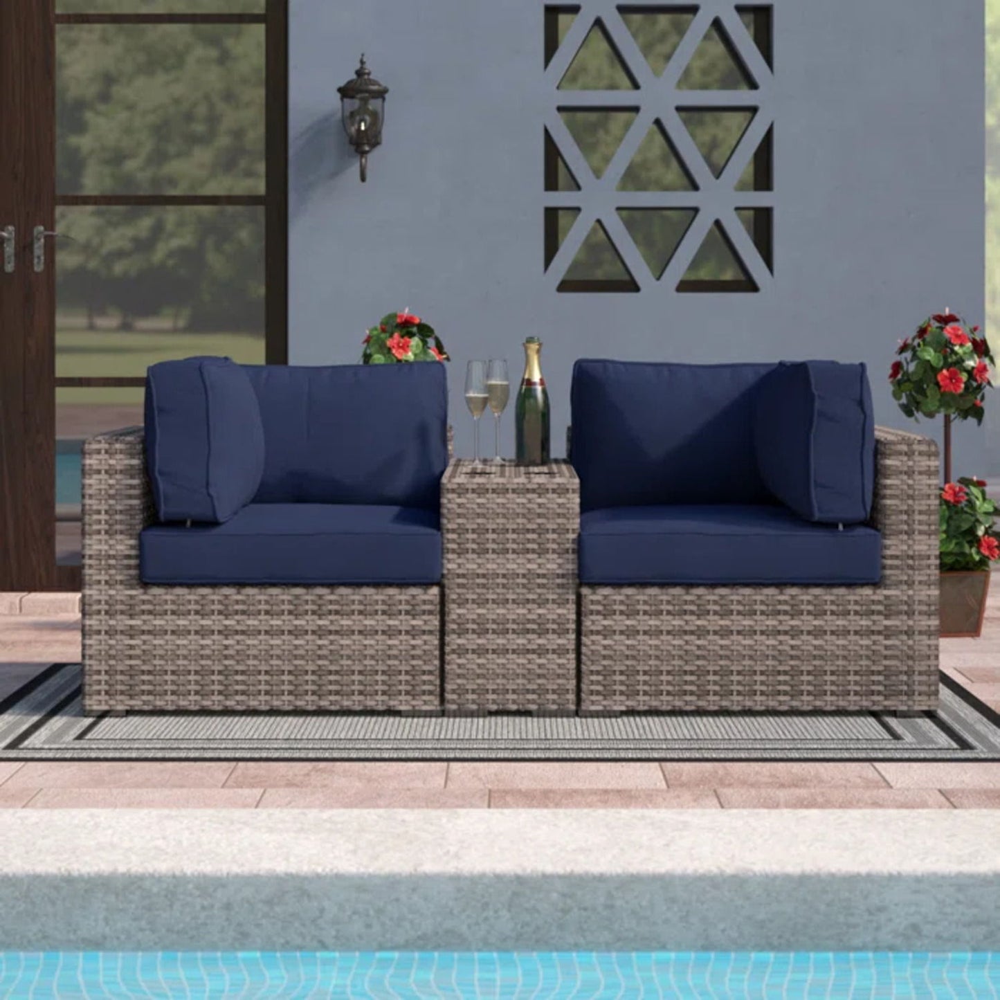 Outdoor Seating Group With Cushions 2 Person - Gray