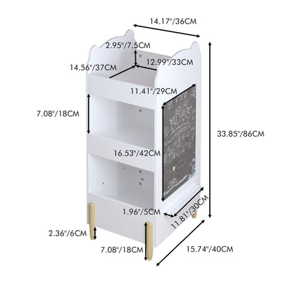 Bear Shaped Bookshelf With Chalkboard Side, 3 Tier Storage Organizer For Playroom - White