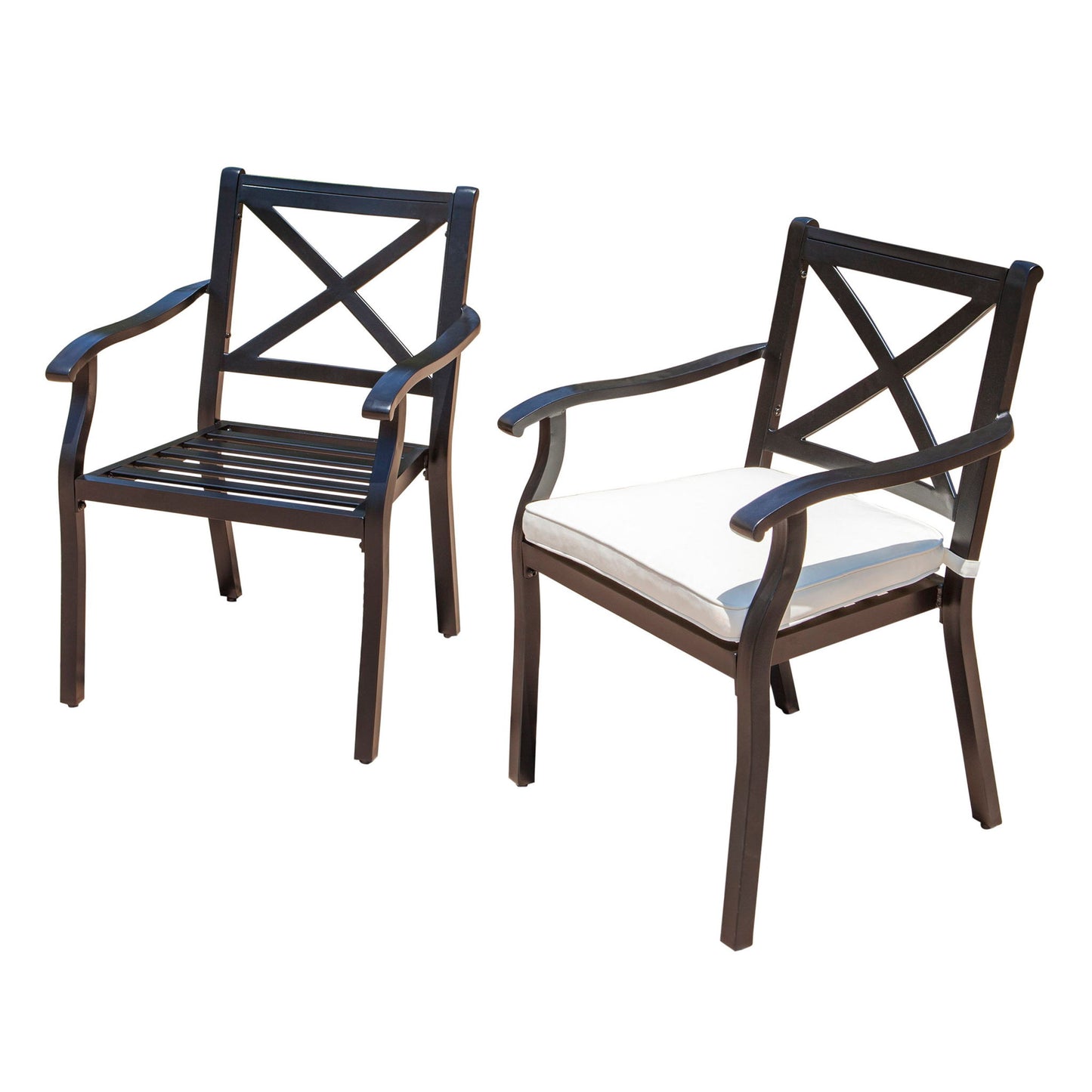 Outdoor Dining Chair Set With Water Resistant Cushions - Black / Ivory