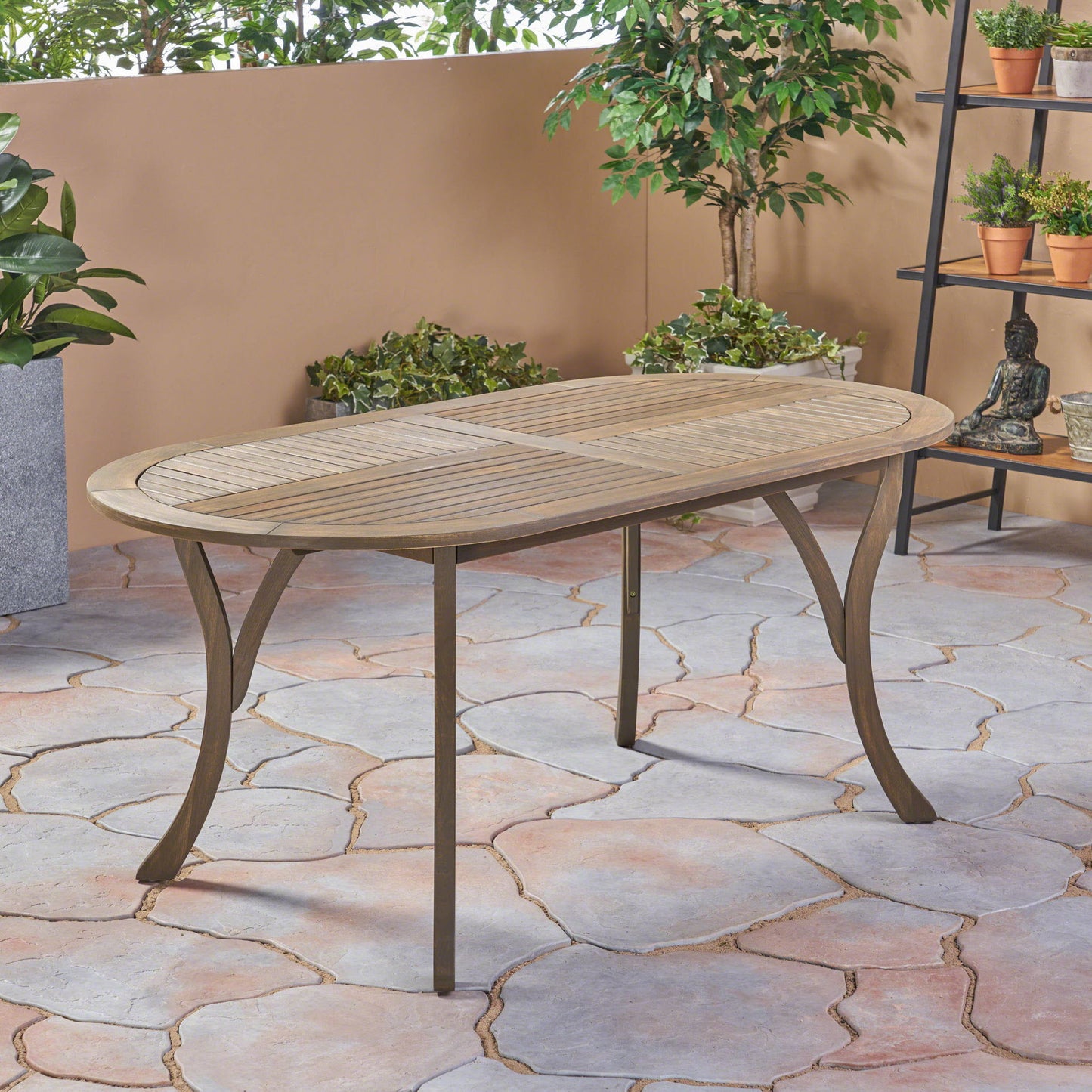 Outdoor Table With Smooth Lines, Slat Top