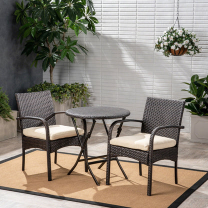 Outdoor Wicker Bistro Set With 2 Chairs - Brown Multi