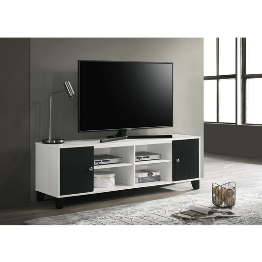 2 Tone TV Stand With Open Shelving And Concealed Storage Living Room Furniture - Black / White