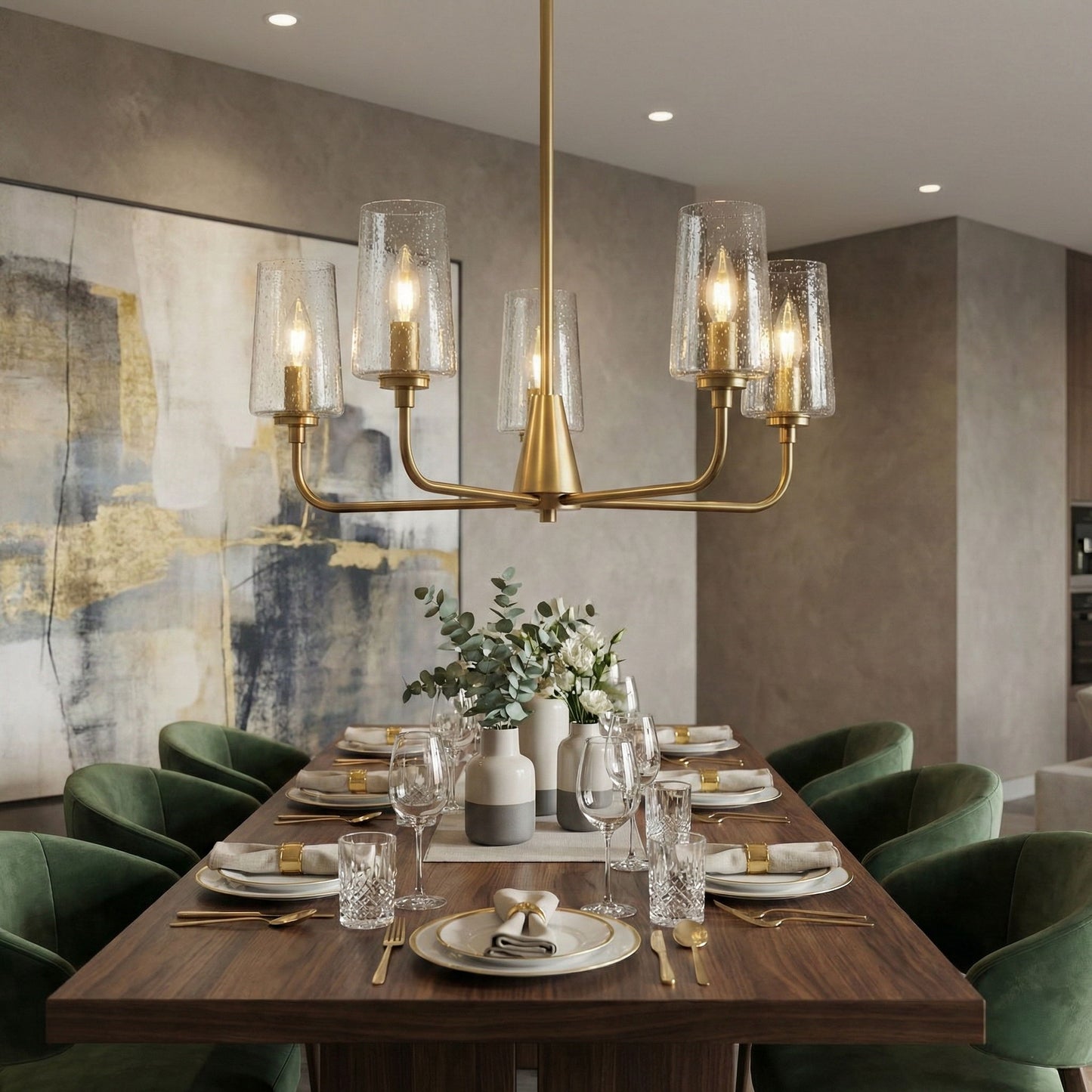 Dazzle - 5 Lights Chandelier With Clear Seeded Satin - Antique Brass / Clear / Gold