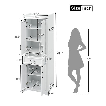 Freestanding Bathroom Vanity, Elegant Design With 4 Doors & 1 Drawer, Adjustable Shelves, Damping Hinges - White