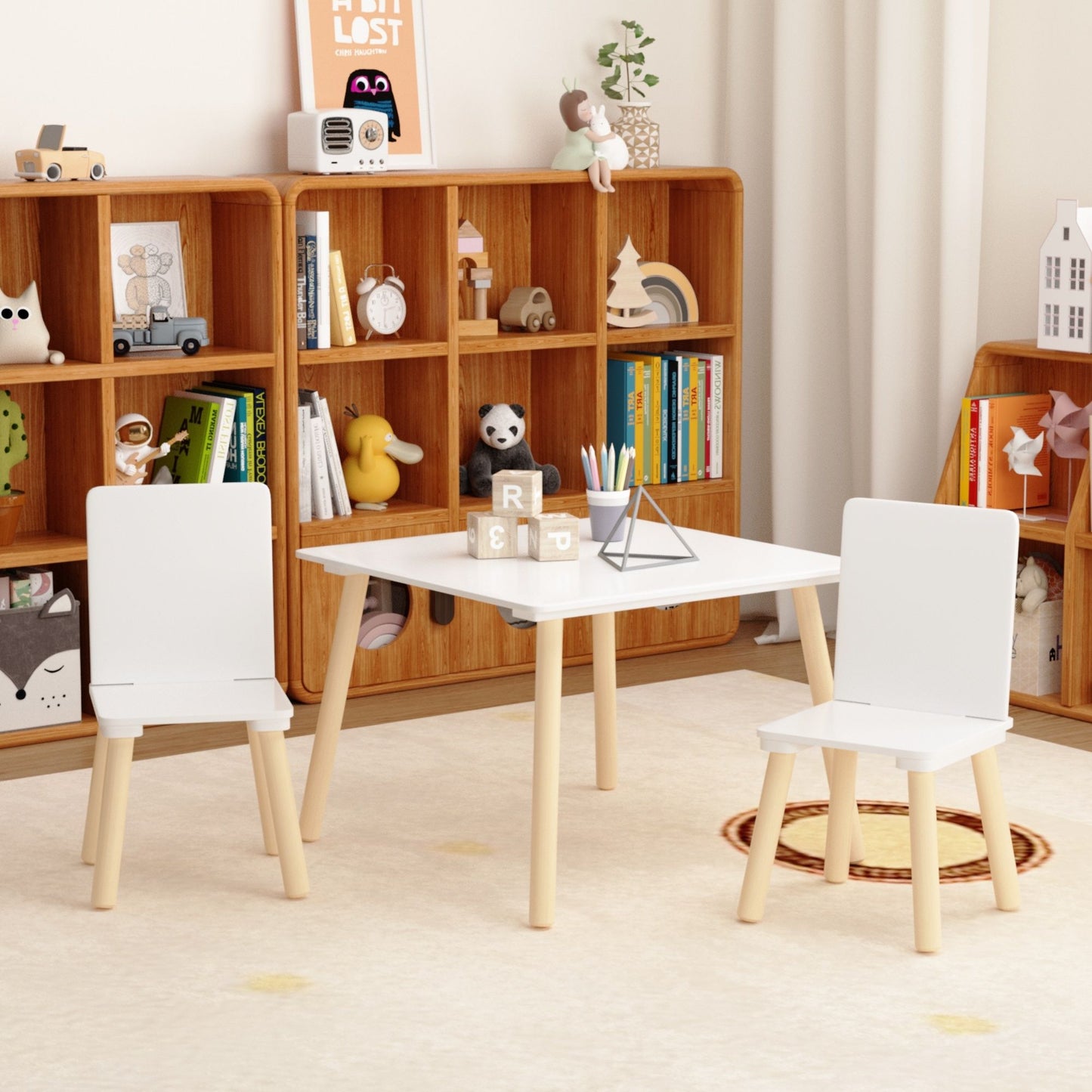 Kids Table And 2 Chairs Set, 3 Piece Toddler Activity Play - White