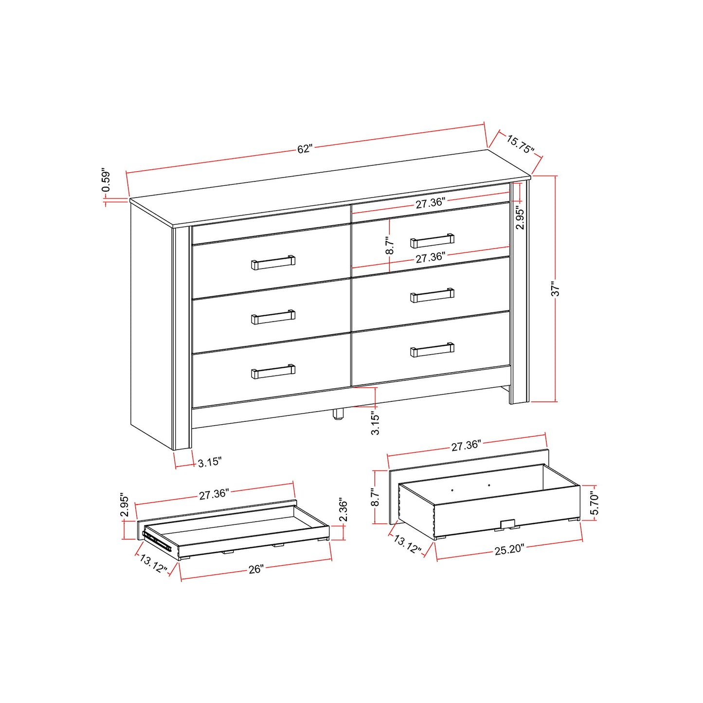 Lorenzo - Dresser With Hidden Jewelry Compartment And Bar Handles In - Silver