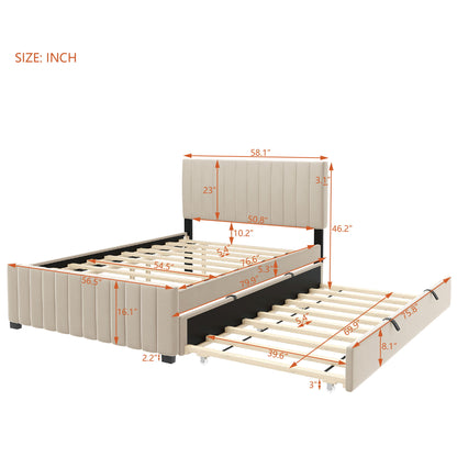 Elegant Upholstered Platform Bed With Twin Size Trundle