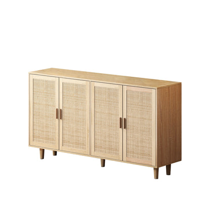 Elegant And Functional 4 Door Rattan Decorative Storage Cabinet